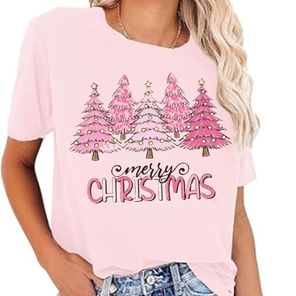 Pink Merry Christmas Graphic Tee